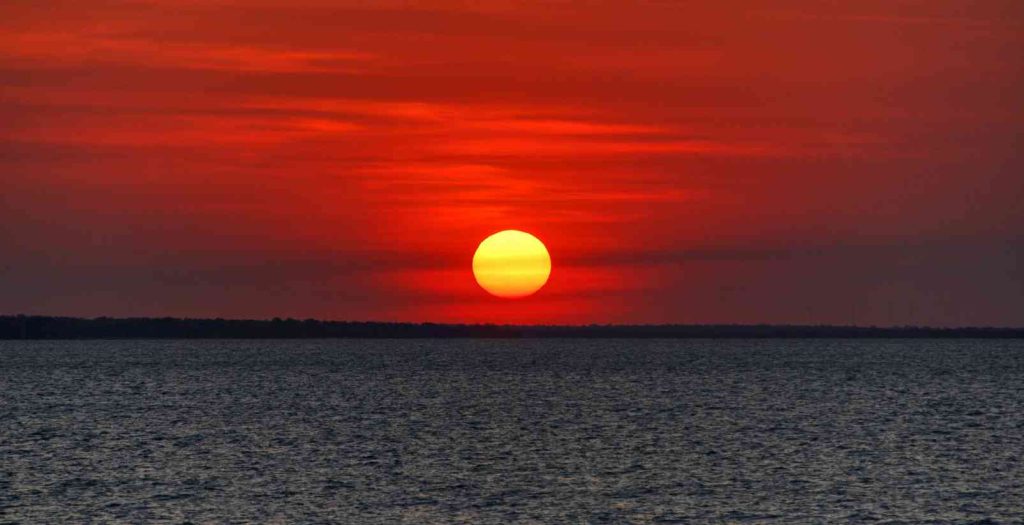 red sunset over ocean