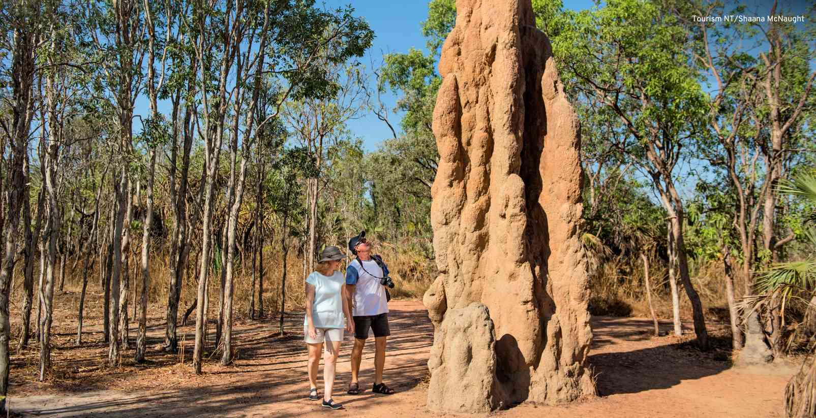 Mand and woman looking at termite mound