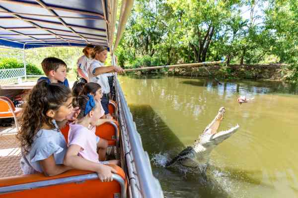 Crocodile jumping out of the water at Crocodylus Park