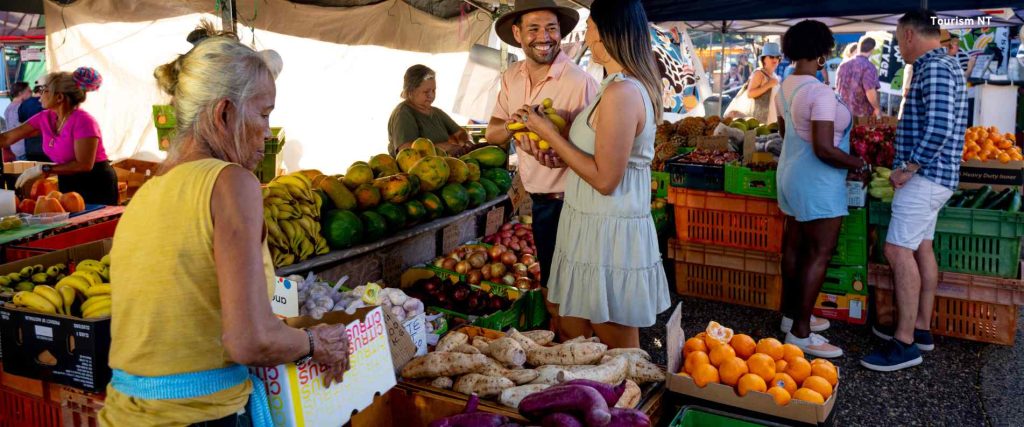 A couple shopping at Parap Village Markets